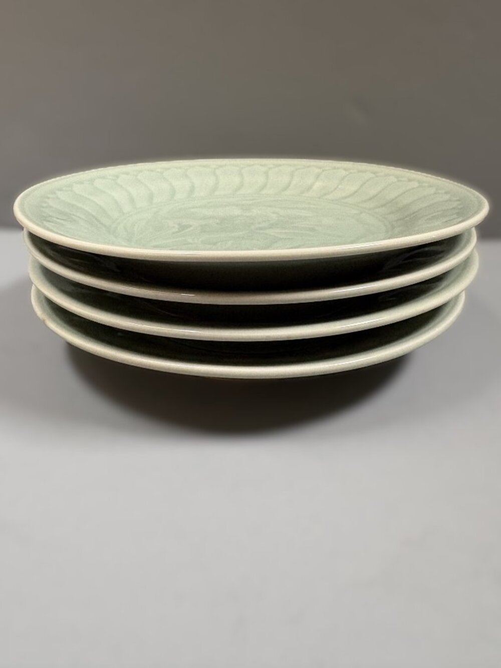 Vintage Celadon Fish / Koi Shallow Bowls